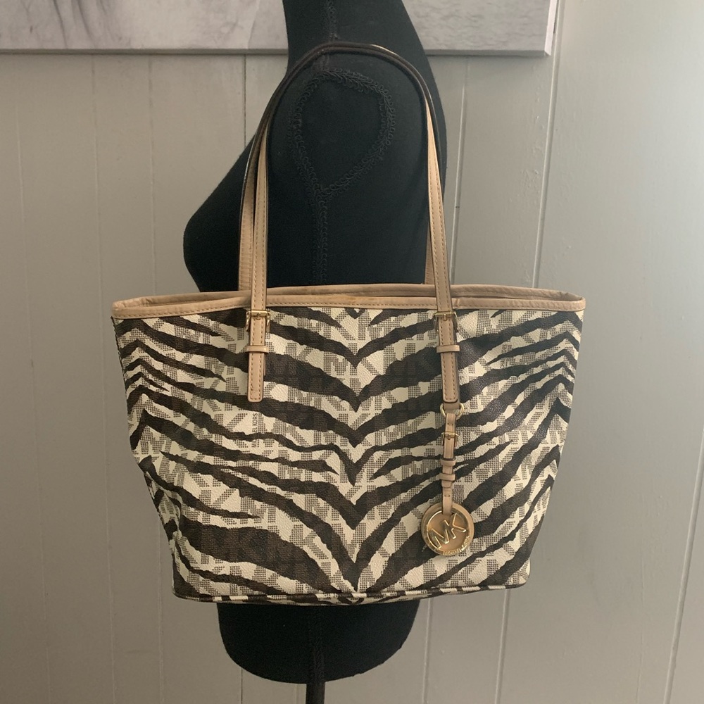 Michael Kors Zebra-Print Tote Bag in Black and Cream